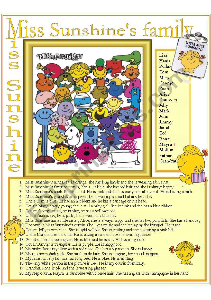 Miss Sunshines family  worksheet