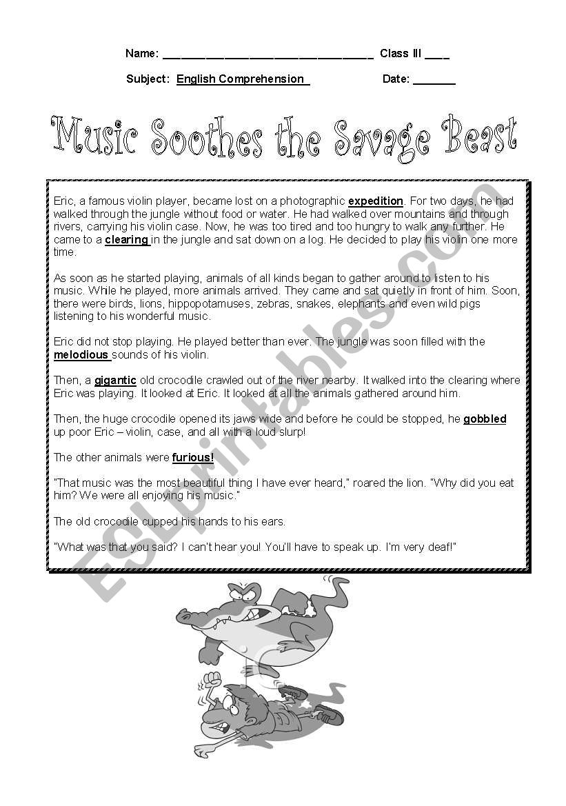 Reading Comprehension worksheet