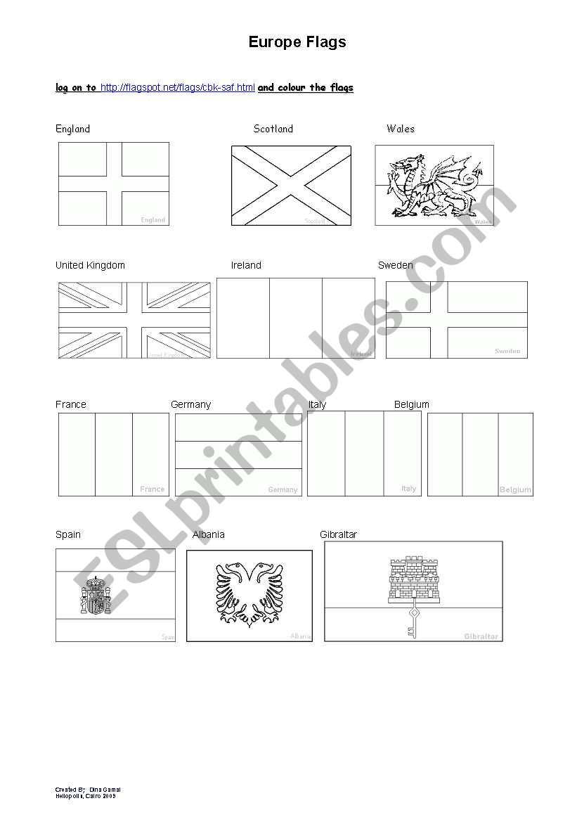 Europe flags worksheet