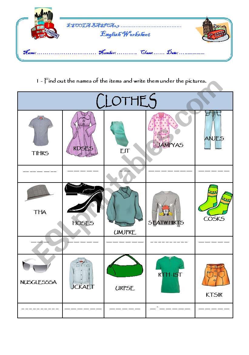 Clothes worksheet