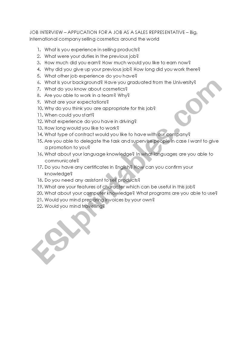 Practise a job interview! worksheet