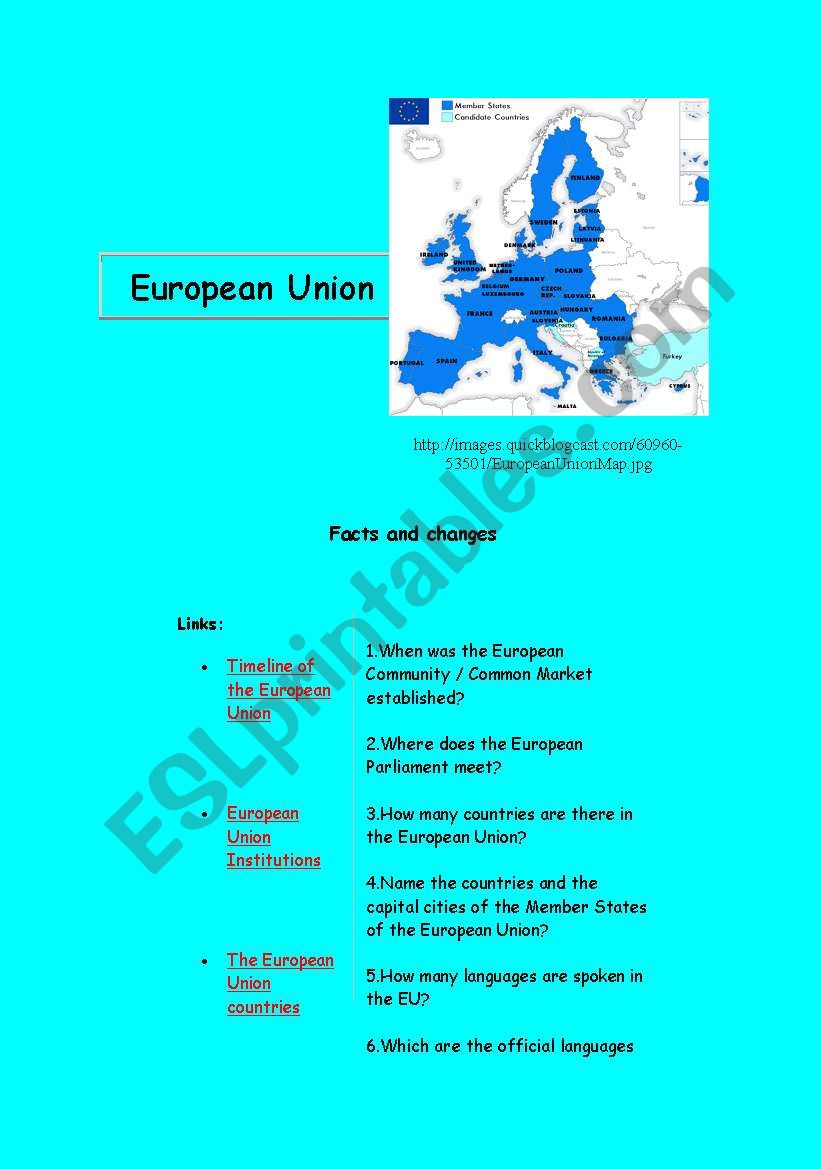 European Union worksheet