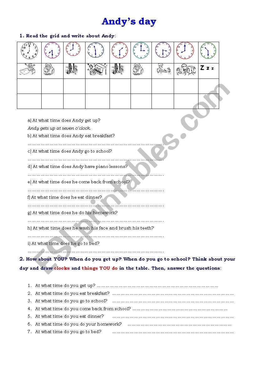 Andys day worksheet