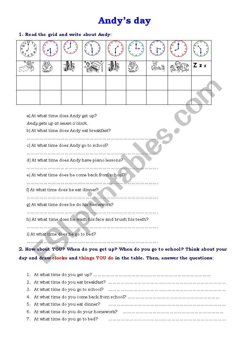 AndyÂ´s day worksheet