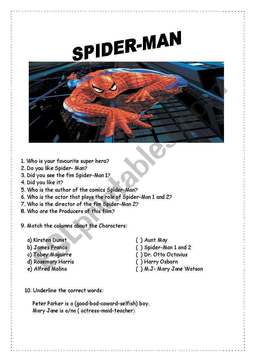 Spider-Man worksheet