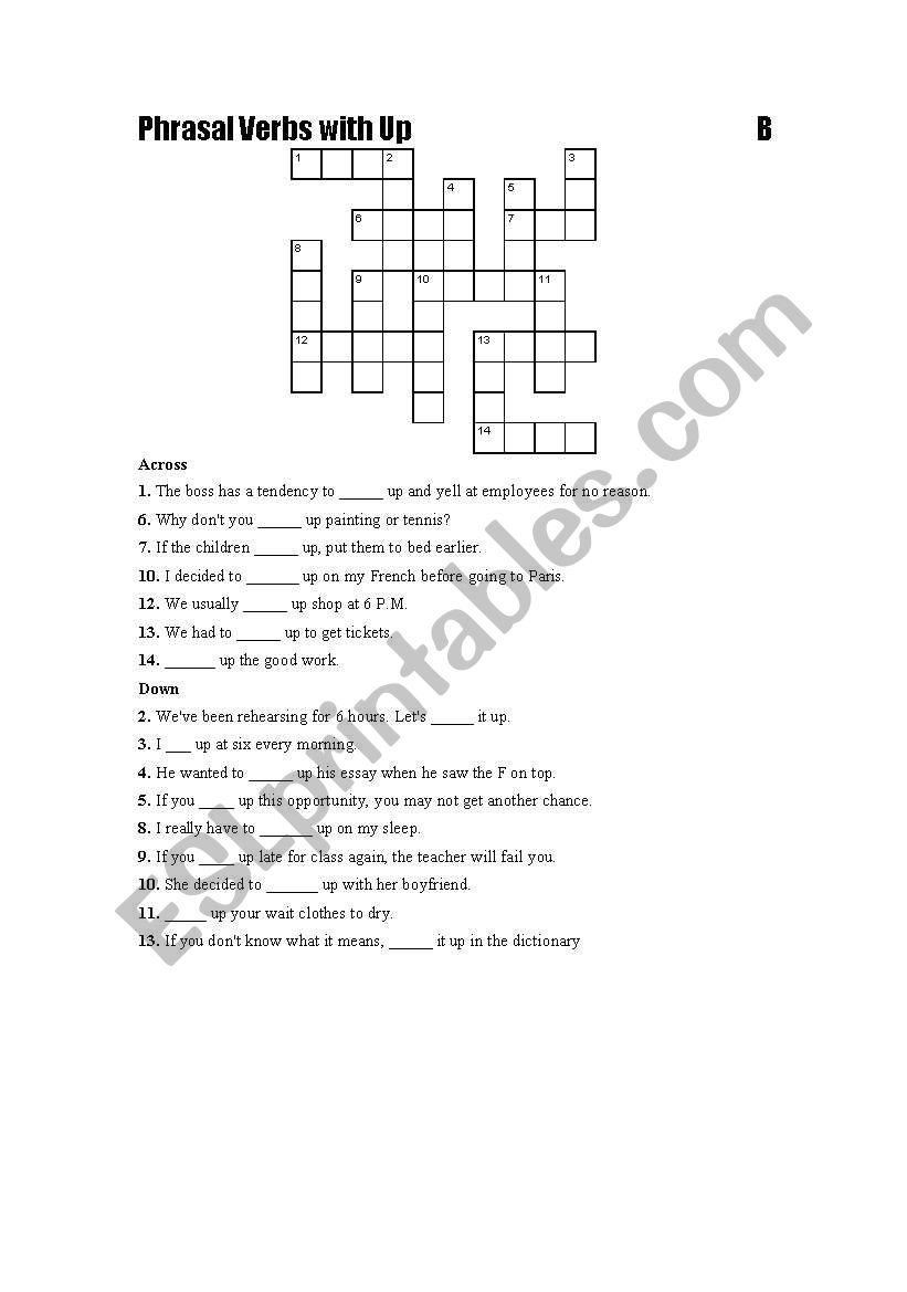 PHRASAL VERBS CROSSWORD worksheet