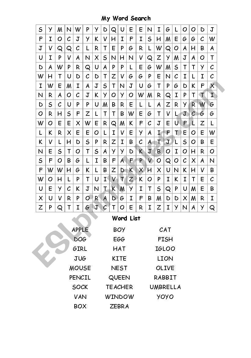 easy word search worksheet