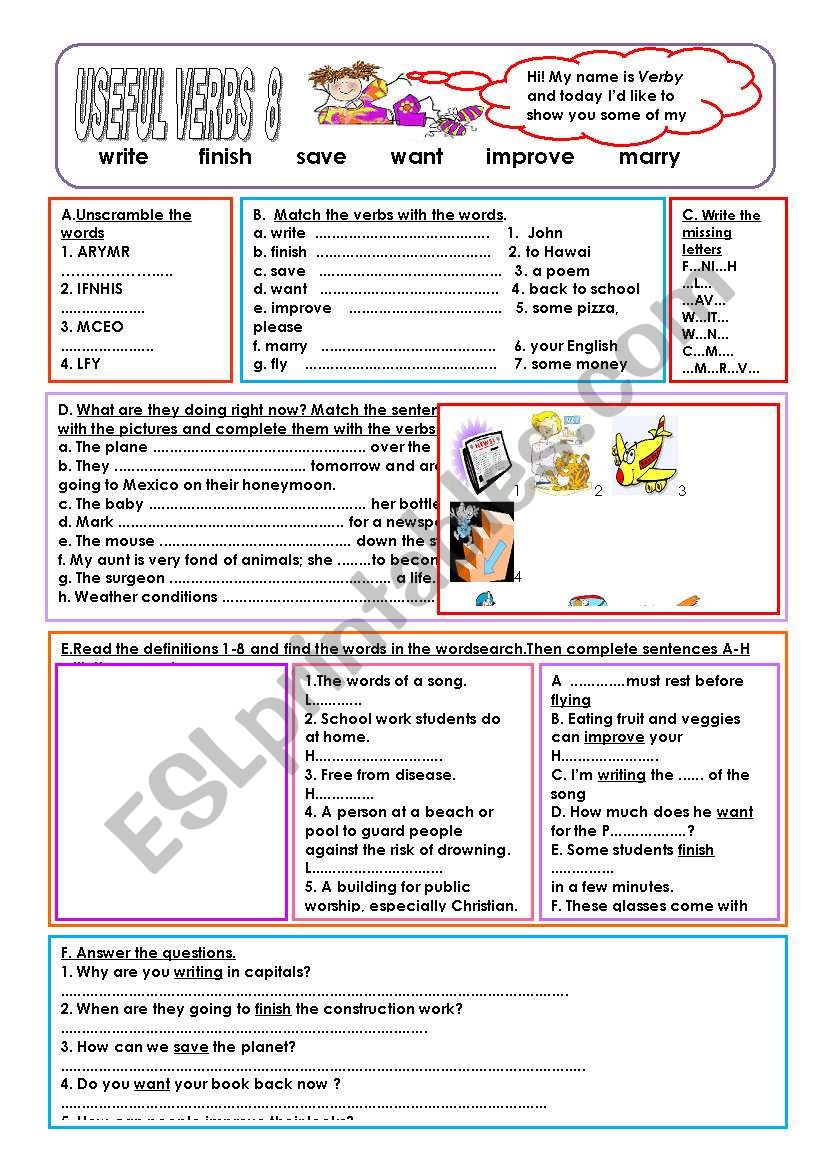 8/11  USEFUL  VERBS worksheet