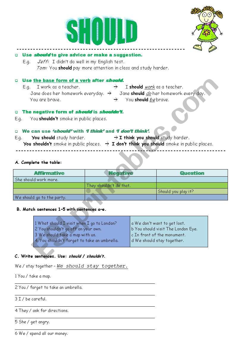 Modal verbs 3 - should worksheet