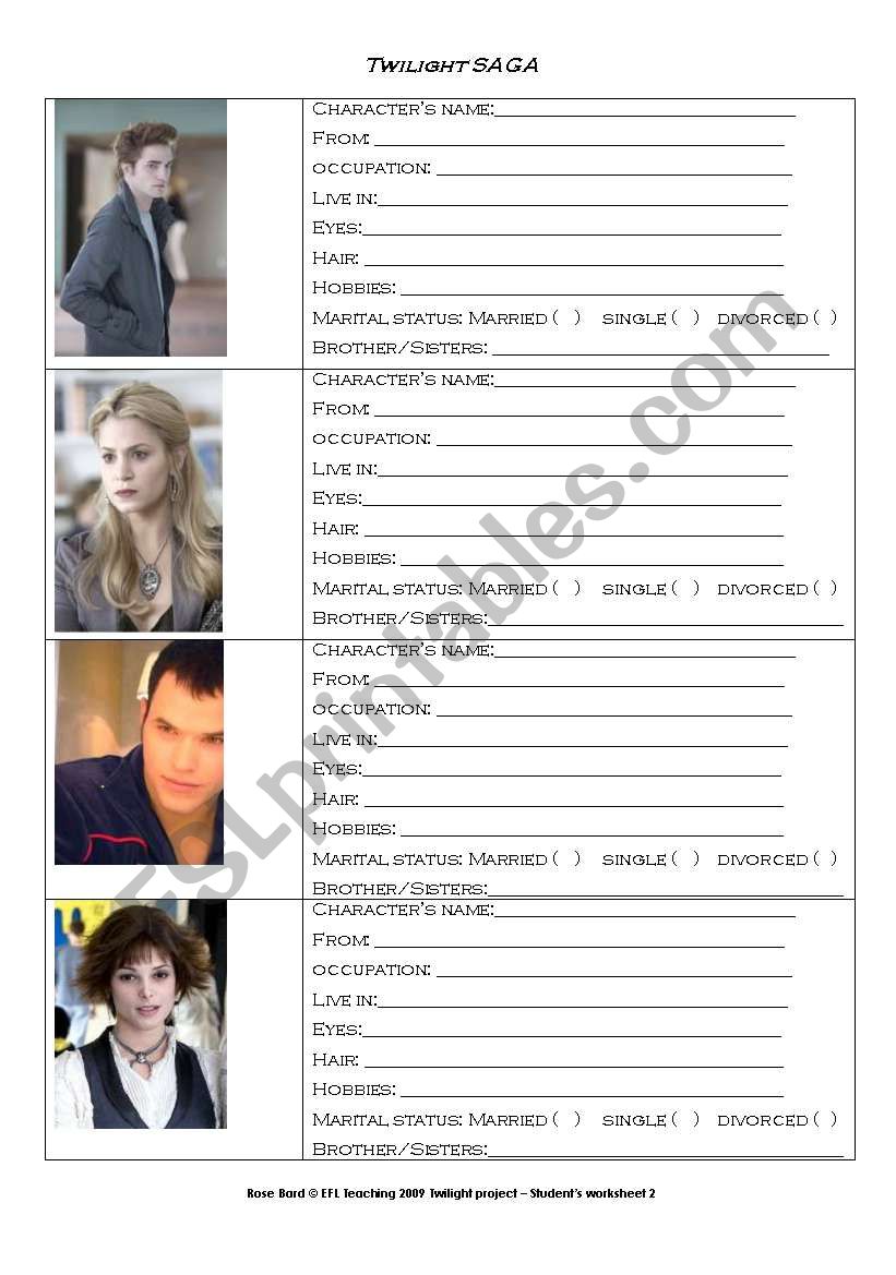 Twilight profile worksheet 2 worksheet