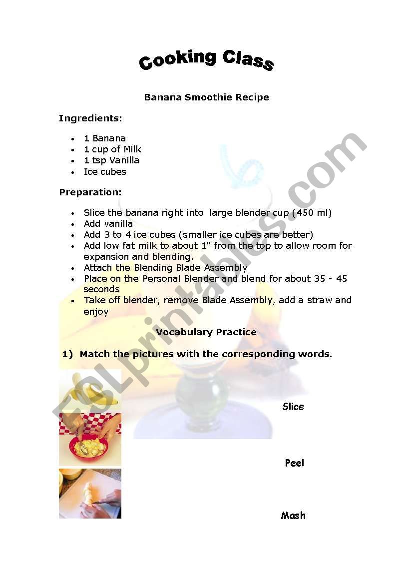 cooking class worksheet