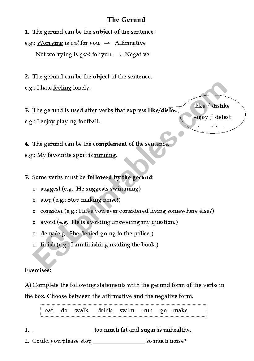 Gerund worksheet