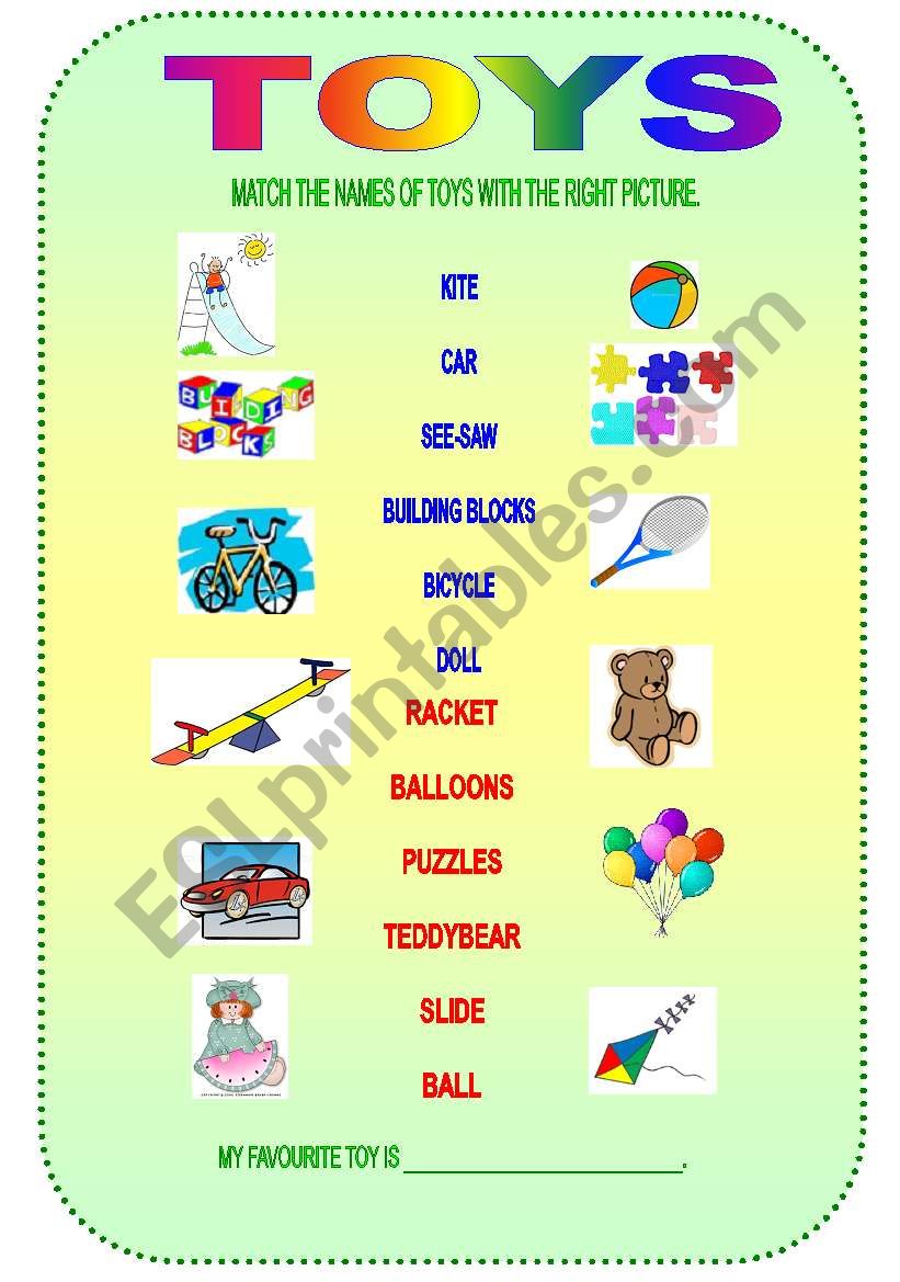 toys - matching ws for kids - ESL worksheet by anitarobi