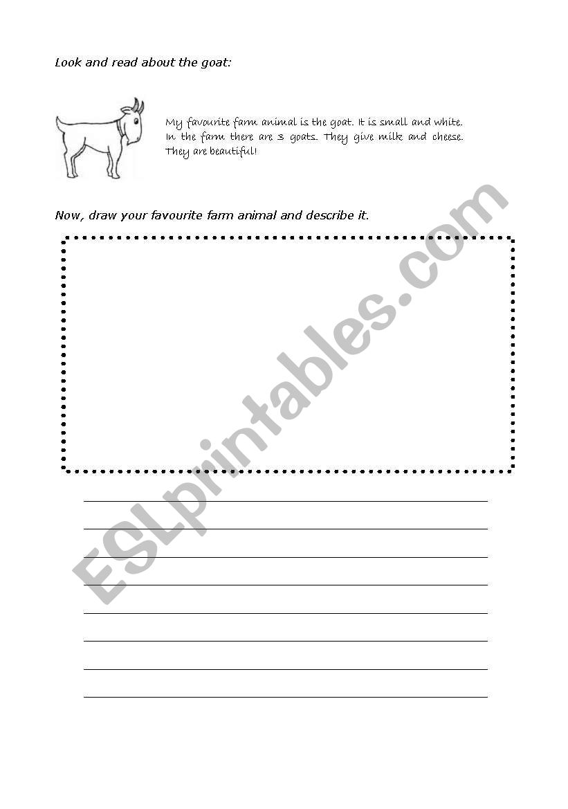 English worksheets: Writing about favourite farm animal