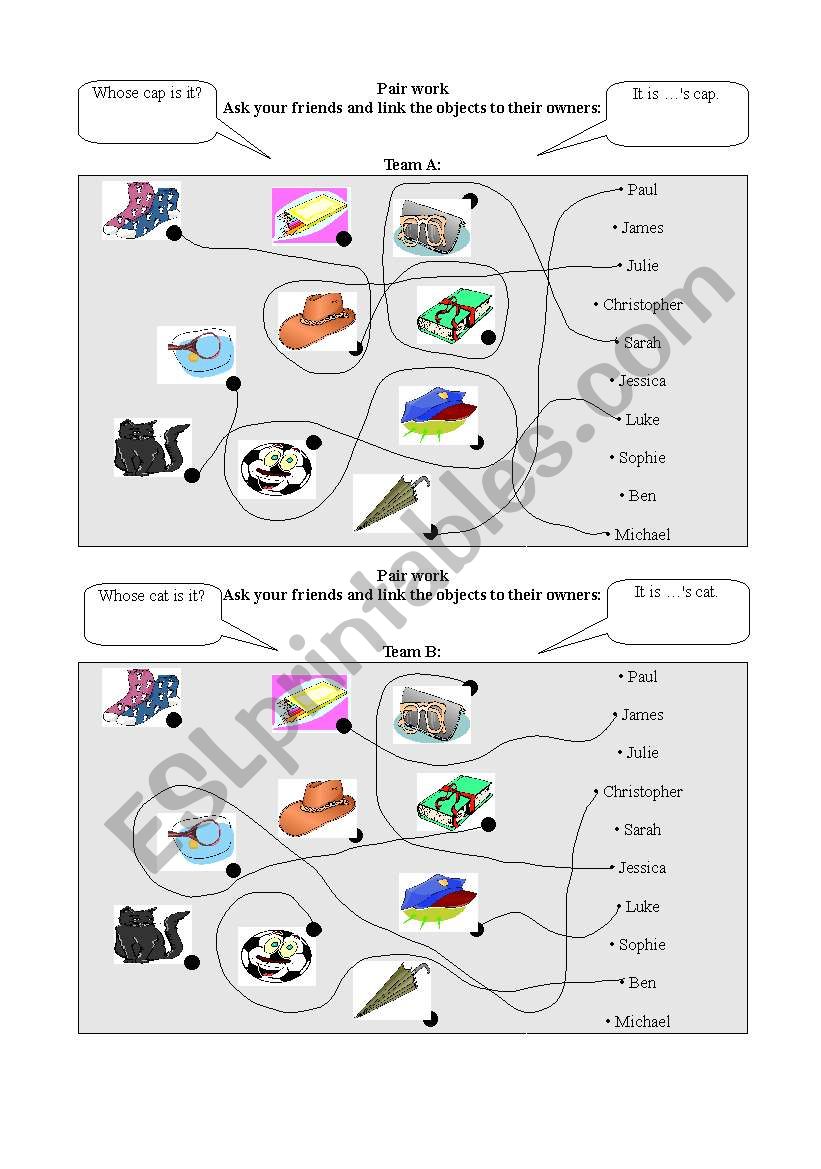 Whose cap is it? worksheet