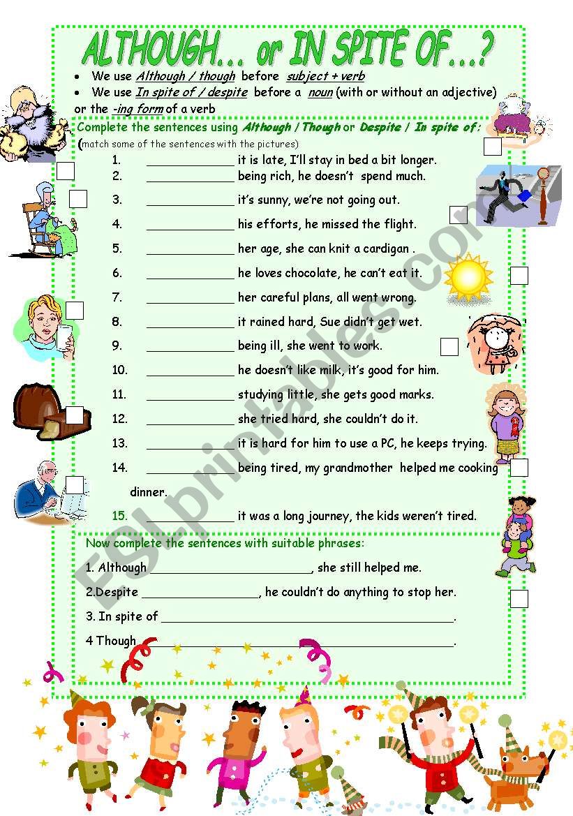 Although...or In spite of? worksheet