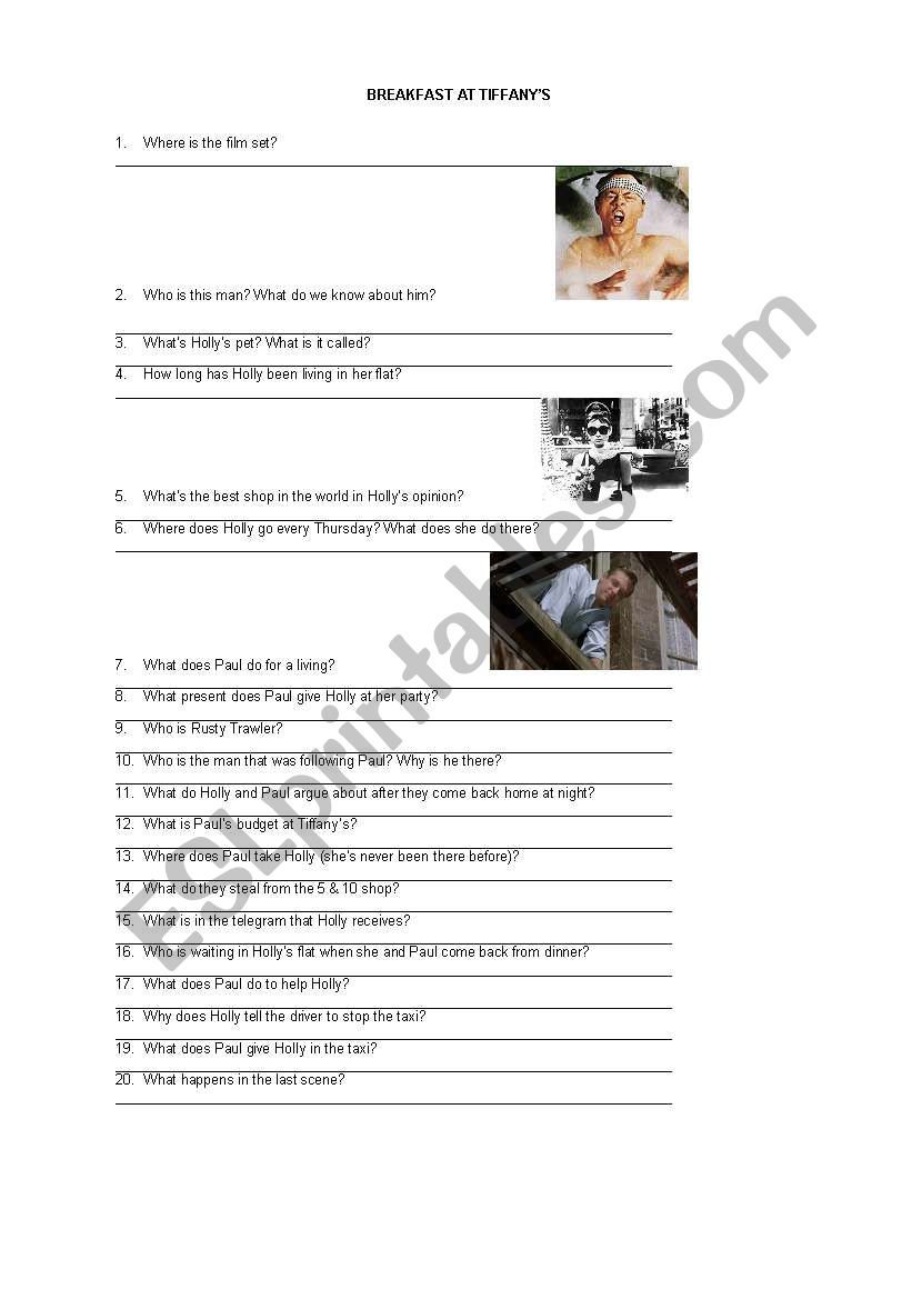 Breakfast at Tiffanys worksheet