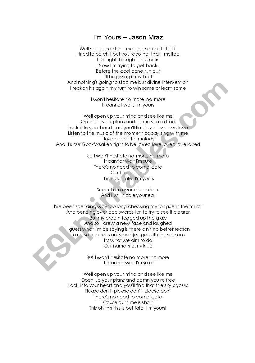 English worksheets: Jason Mraz - I´m Yours