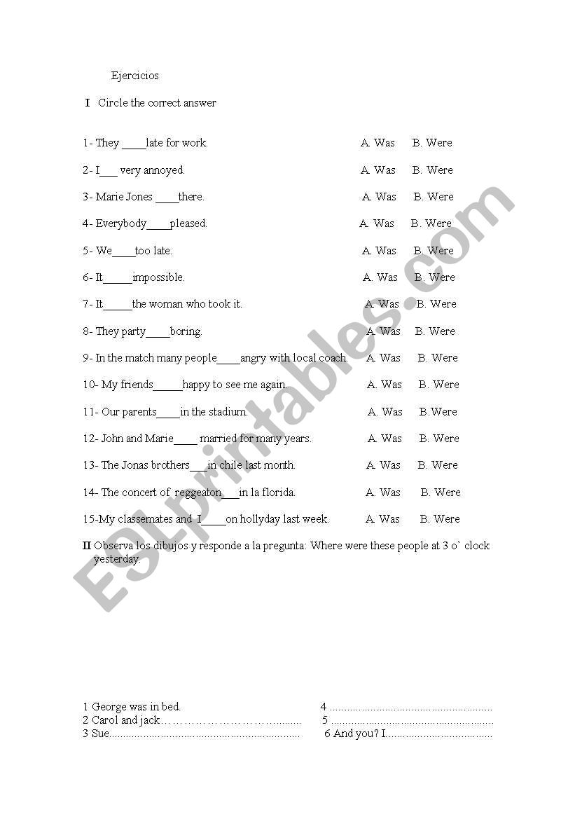 was and were worksheet