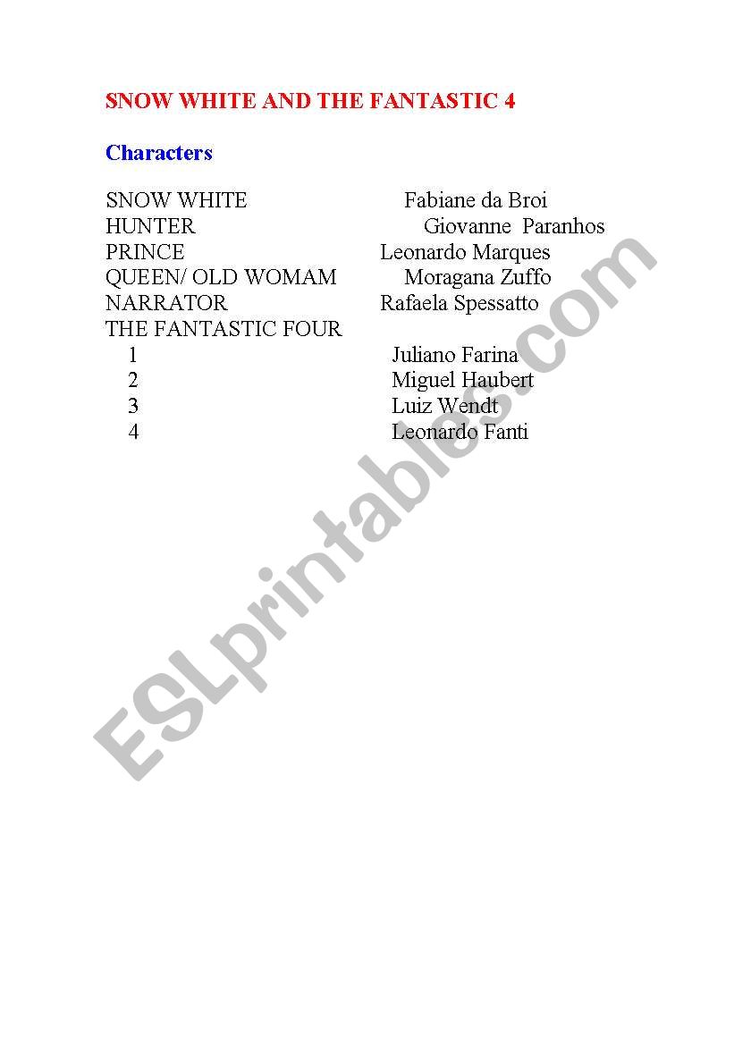Snow white worksheet