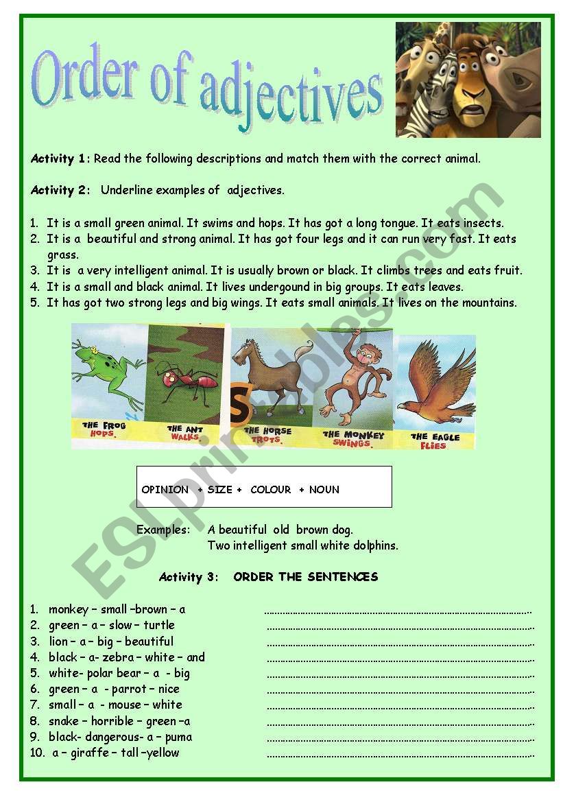 Order of Adjectives worksheet