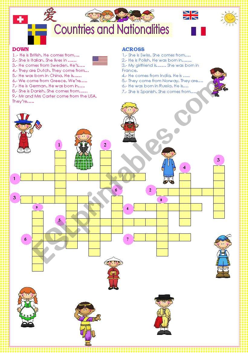 COUNTRIES AND NATIONALITIES CROSSWORD