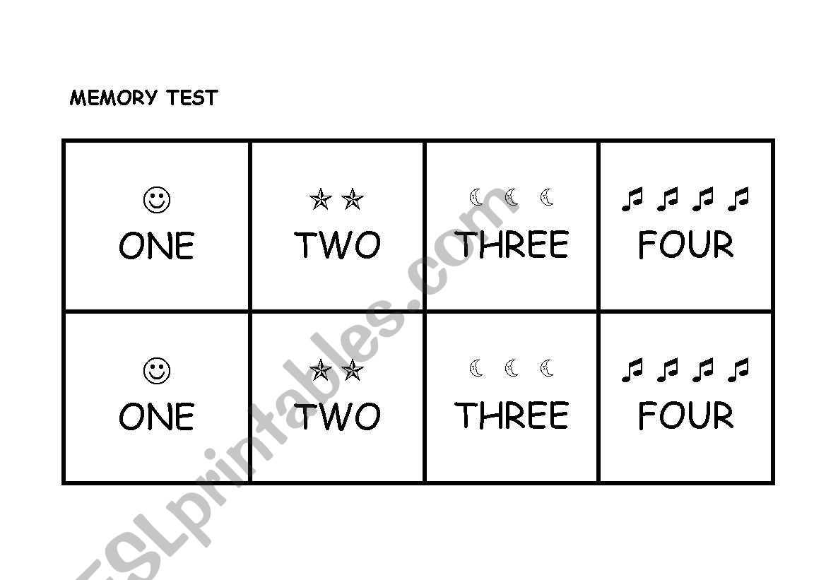 Memory Test worksheet