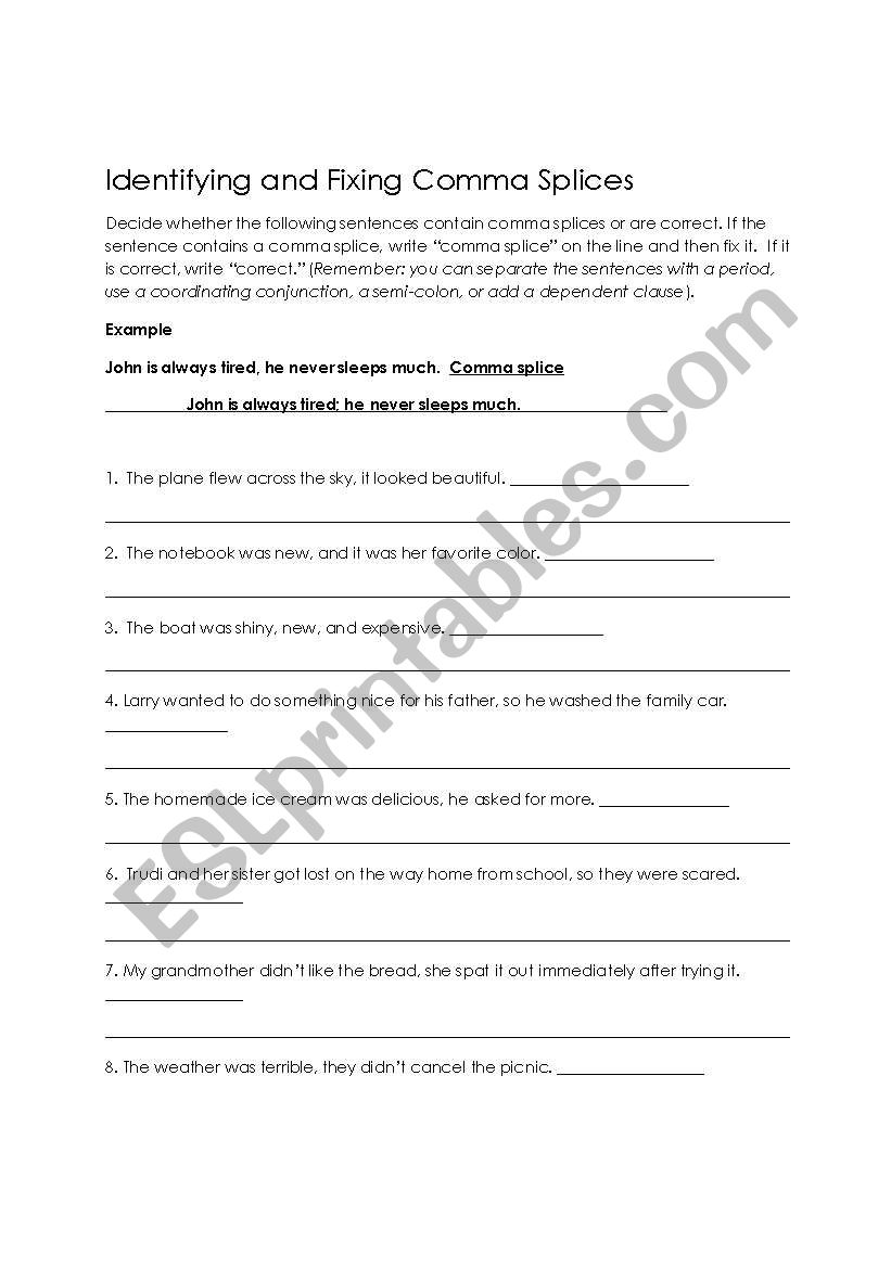 Identifying and Fixing Comma Splices