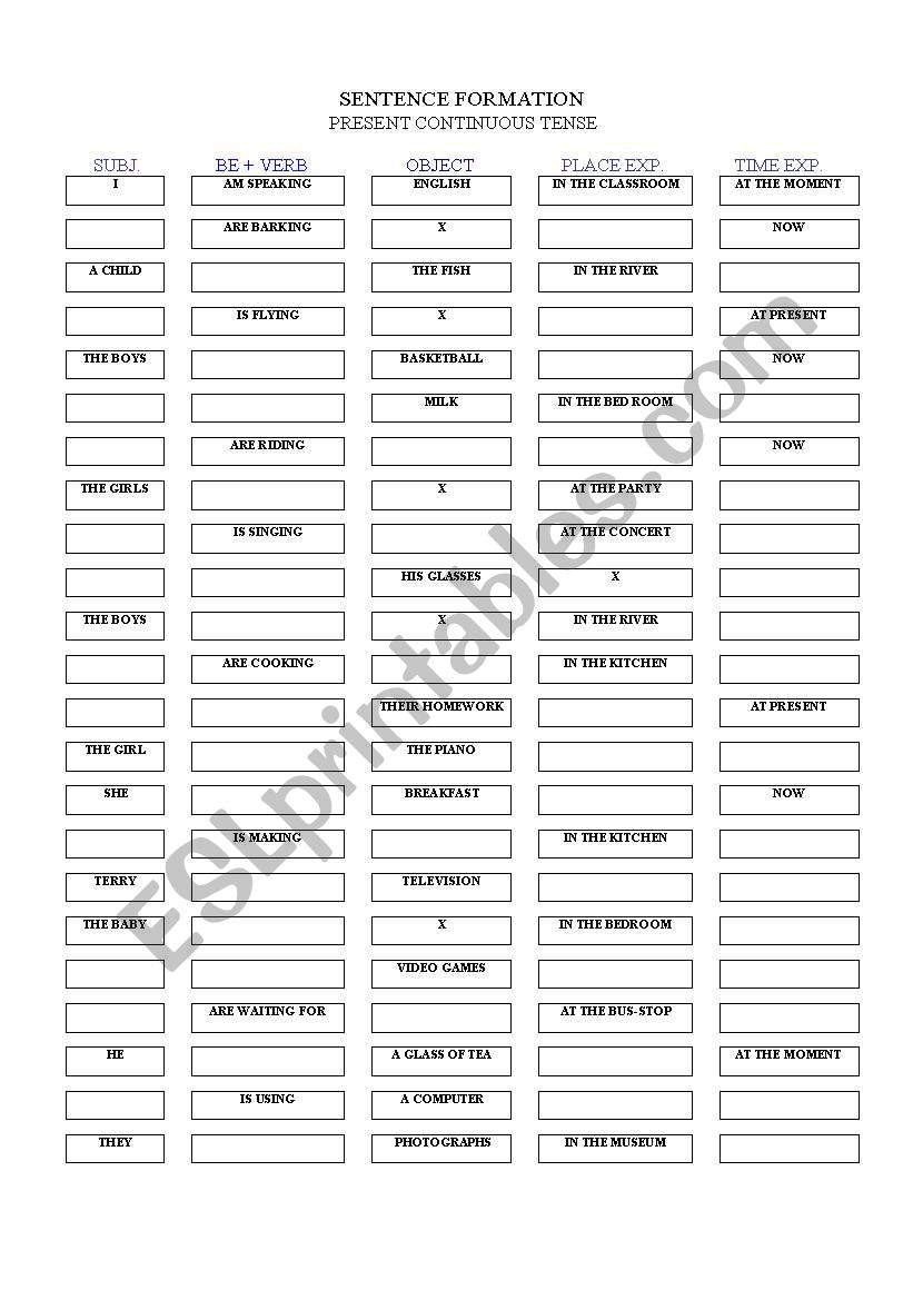 sentence formation worksheet