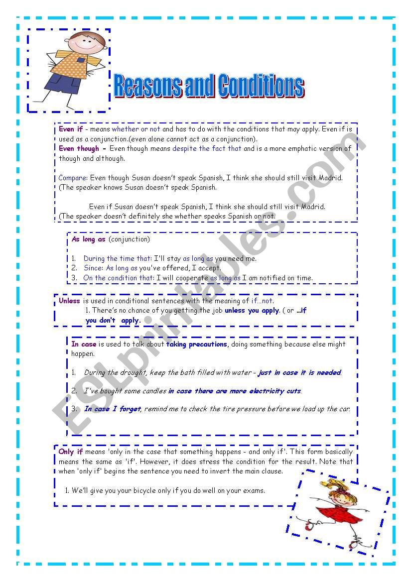 Reasons and Conditions worksheet