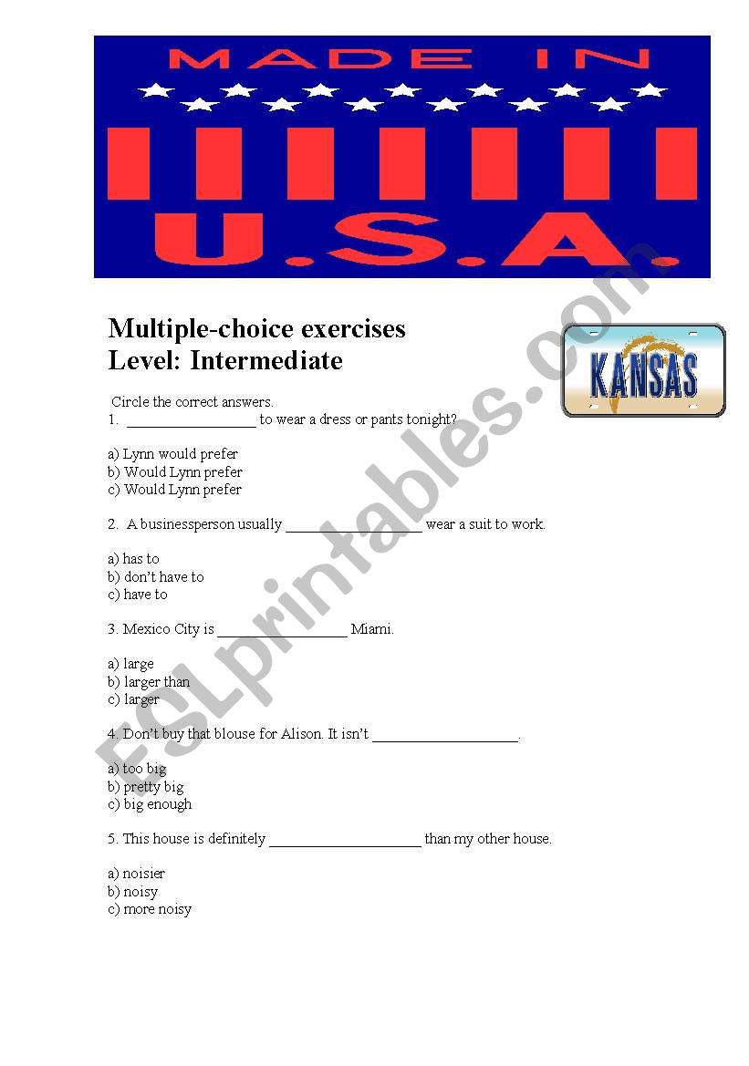 MULTIPLE-CHOICE EXERCISES - INTERMEDIATE 