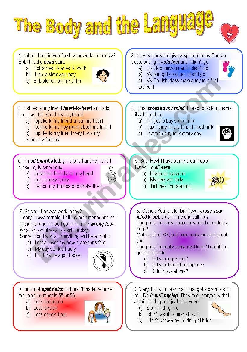 The body and the language worksheet