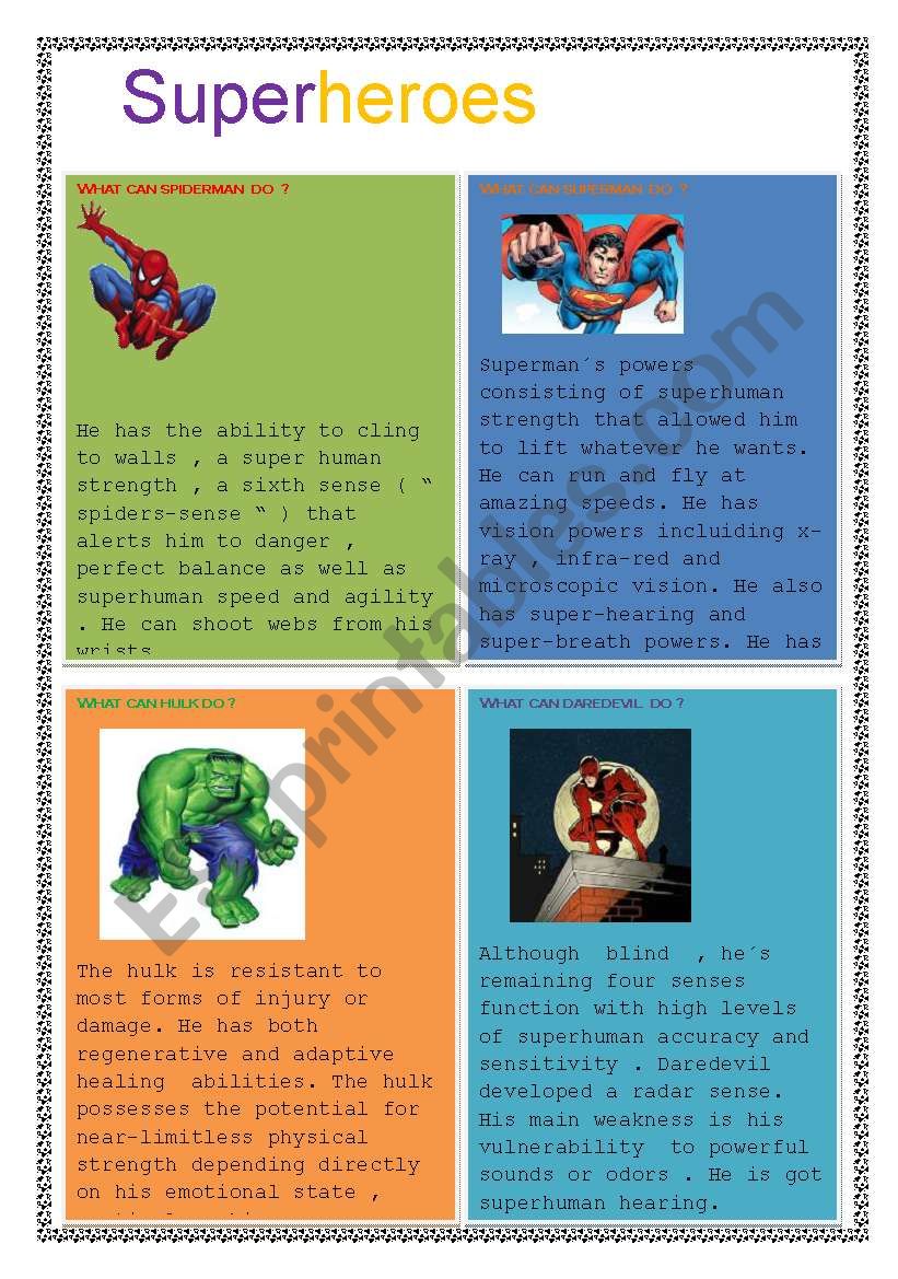 superheroes 1 ( reading ) worksheet
