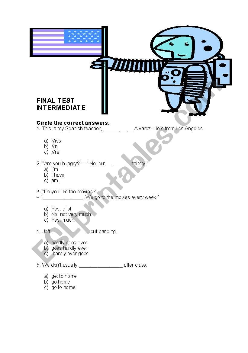 FINAL TEST - INTERMEDIATE  worksheet