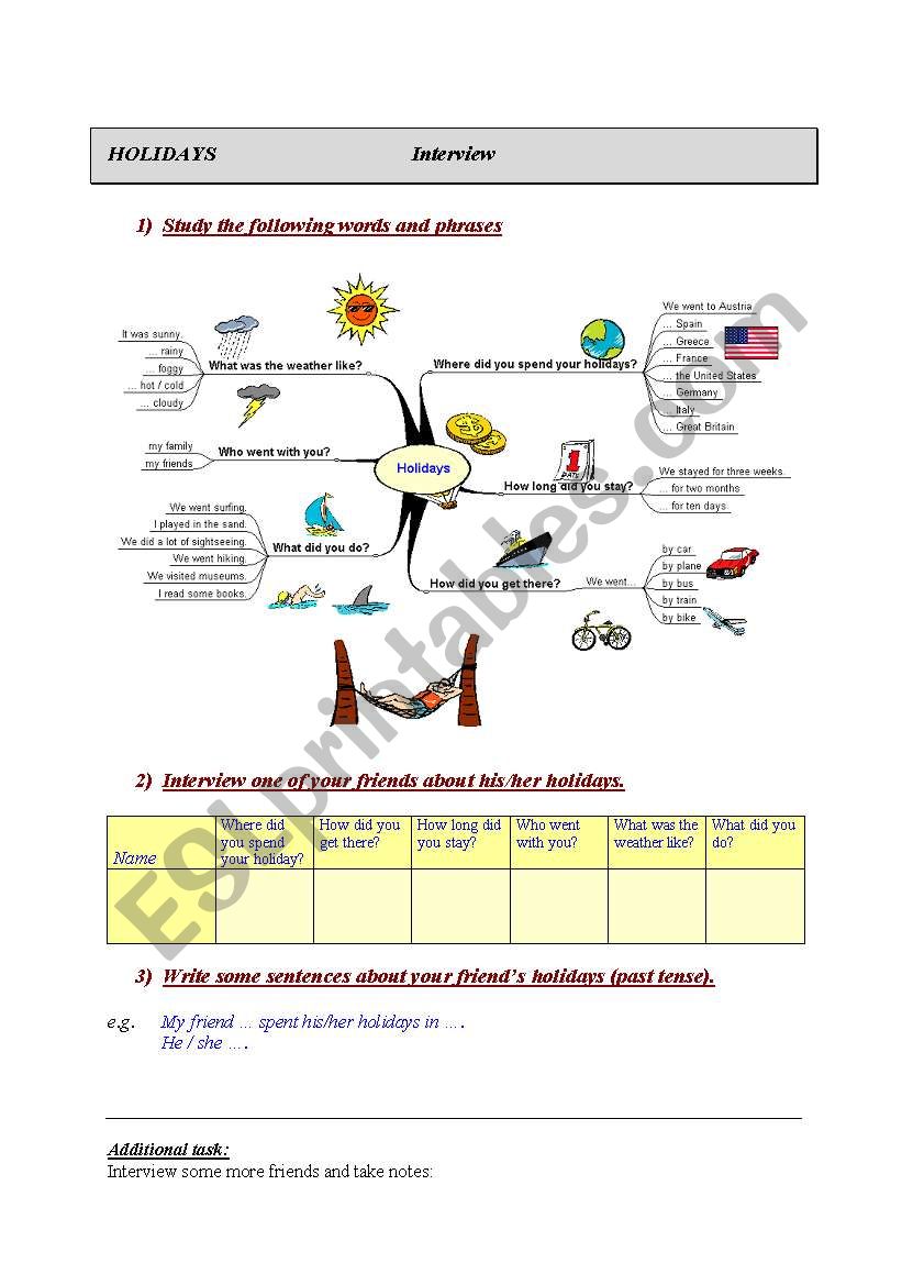 holidays worksheet