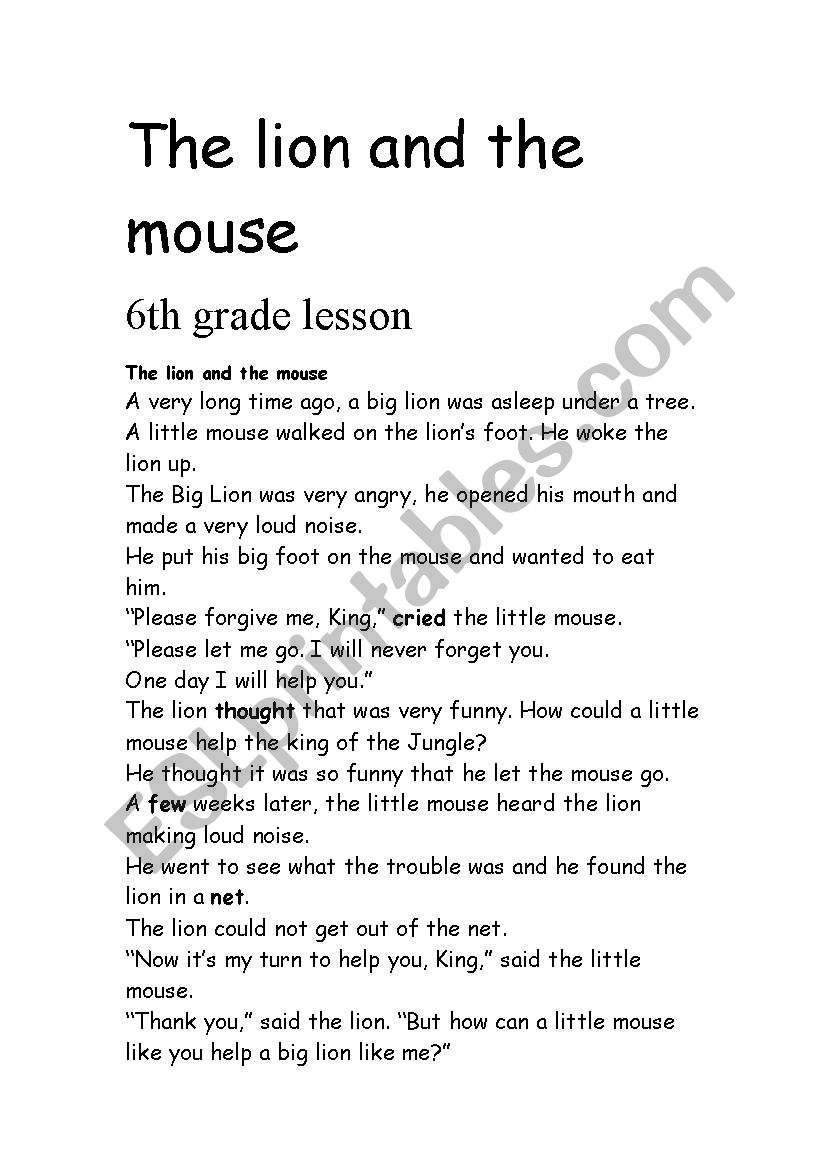 the lion kink and the mouse worksheet