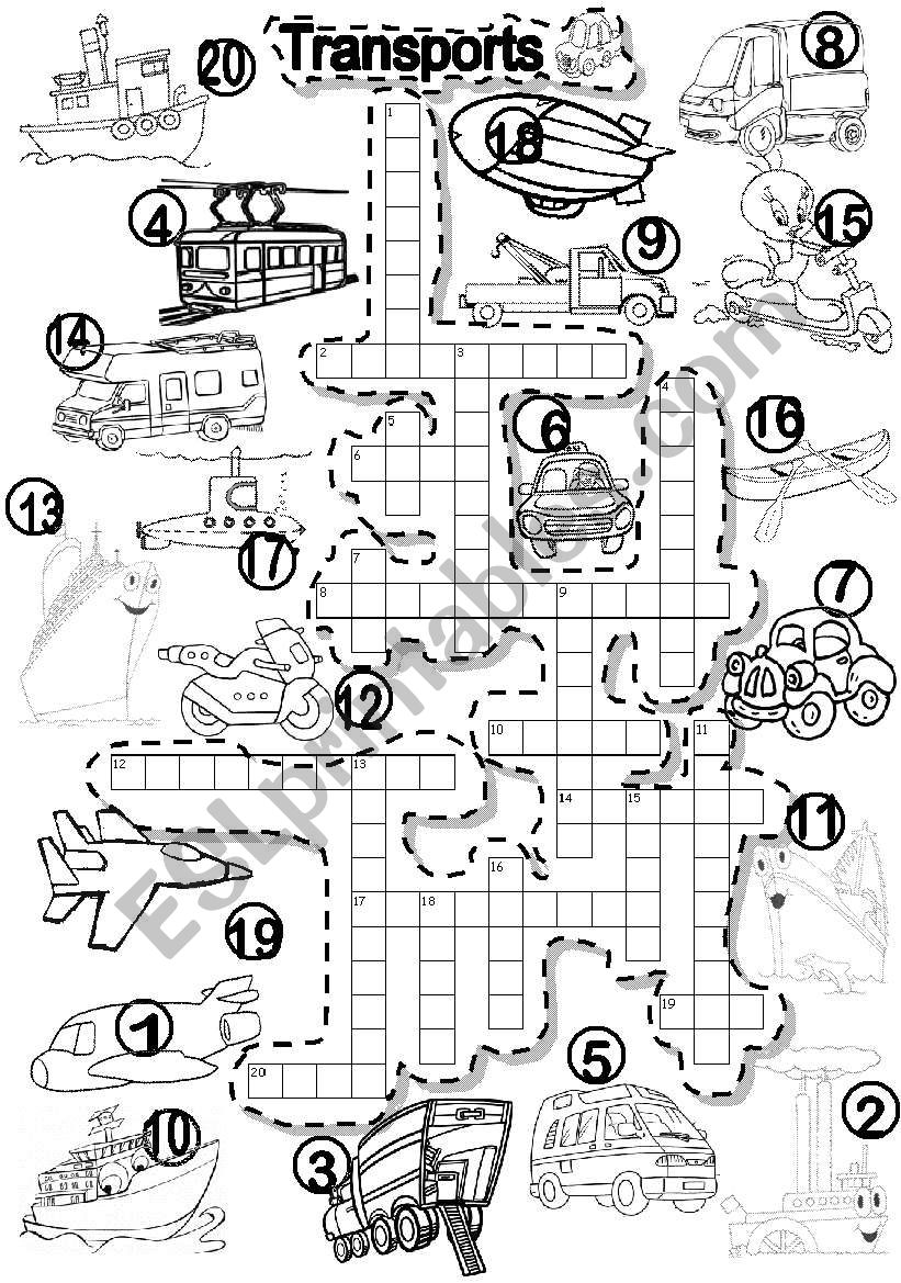 TRANSPORTS CRISS CROSS PUZZLE worksheet