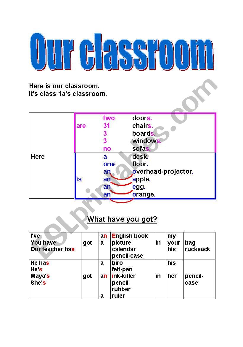 our classroom worksheet