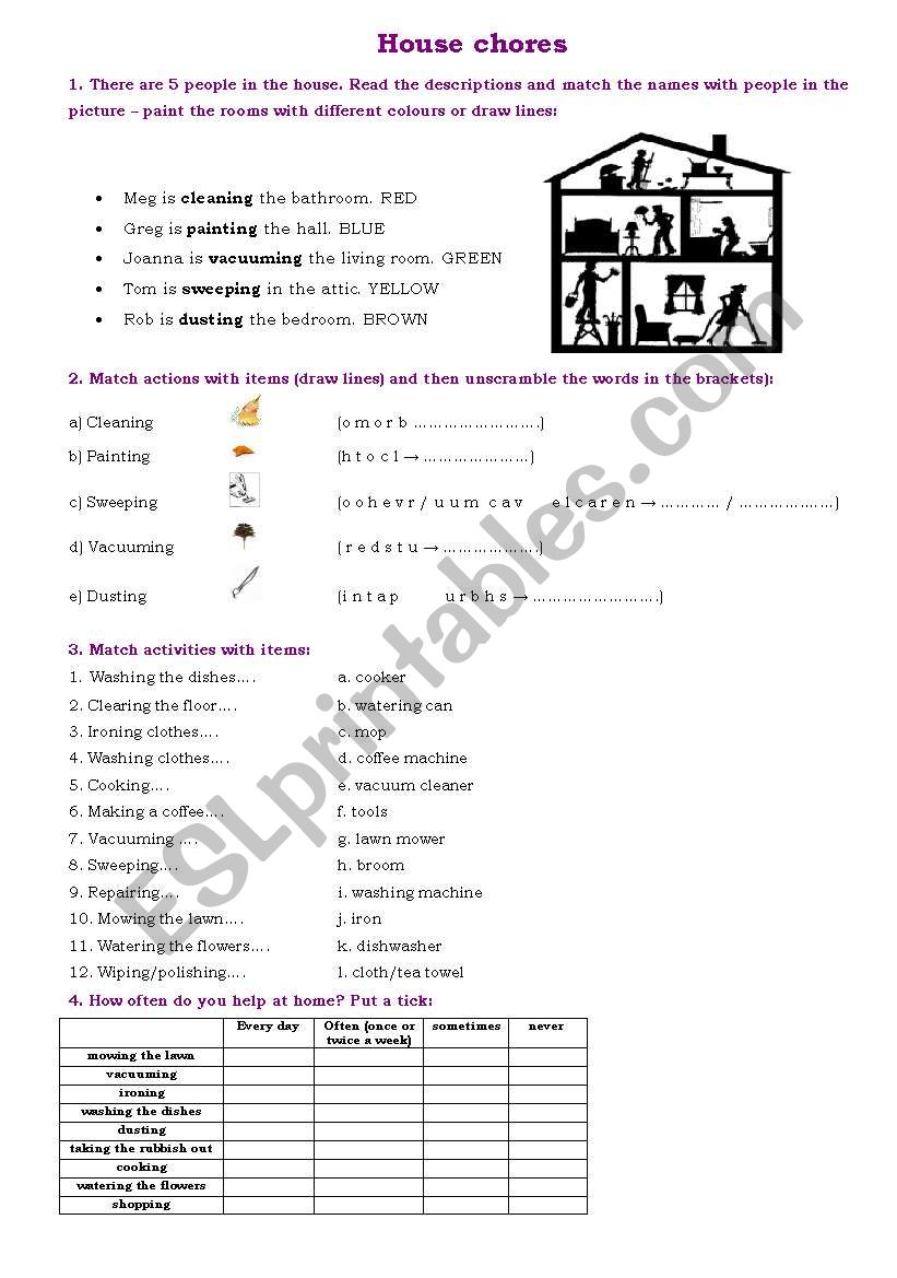 house chores worksheet