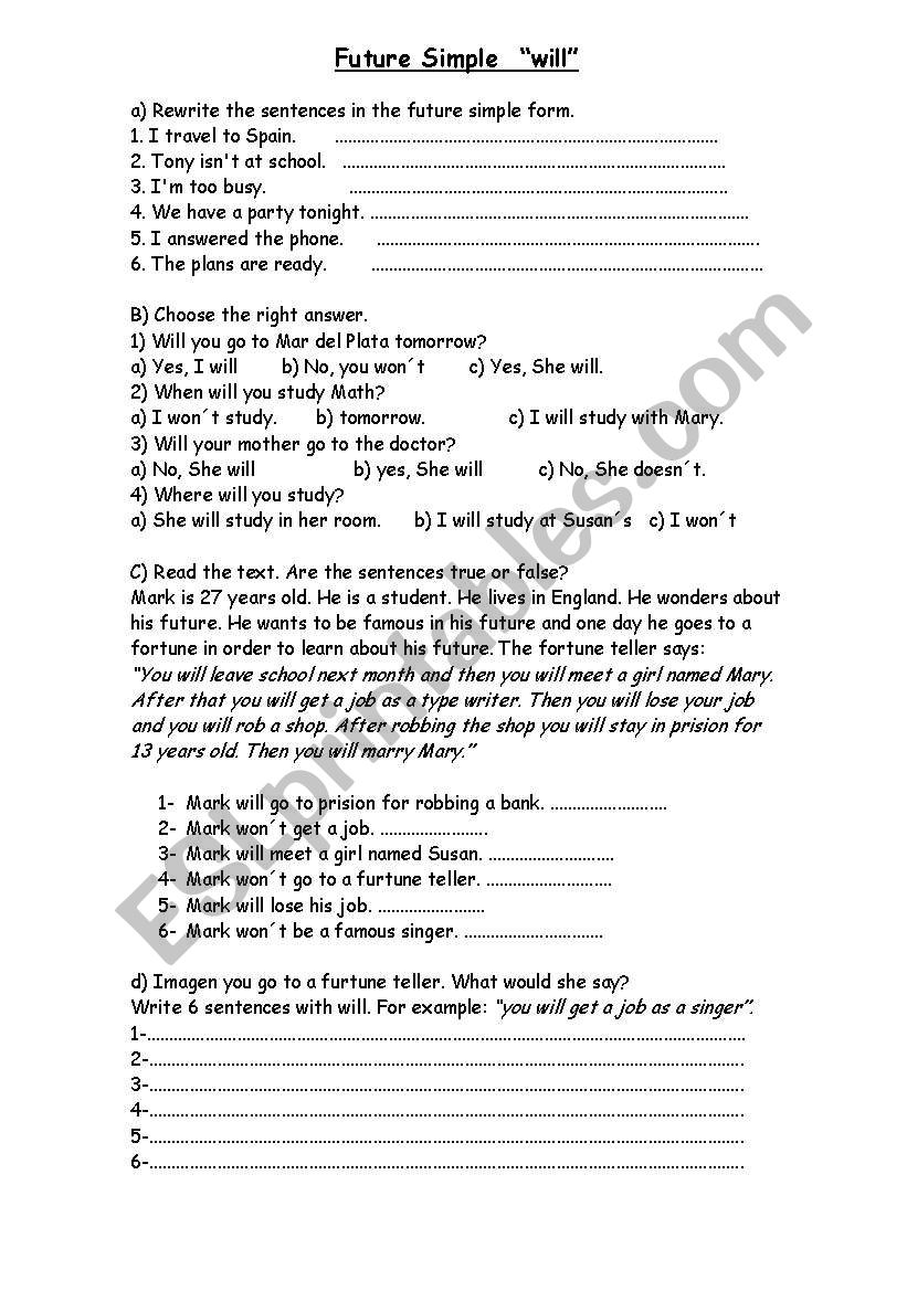future- will worksheet