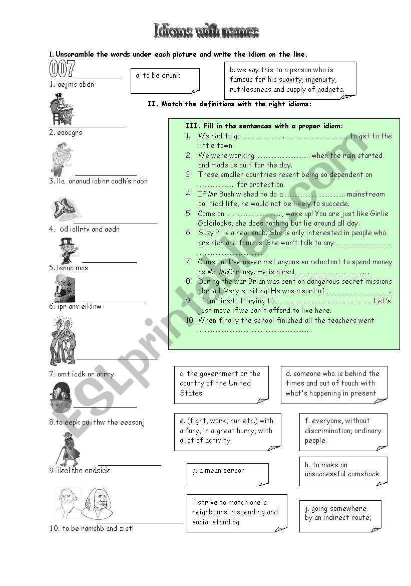 Idioms with proper names worksheet