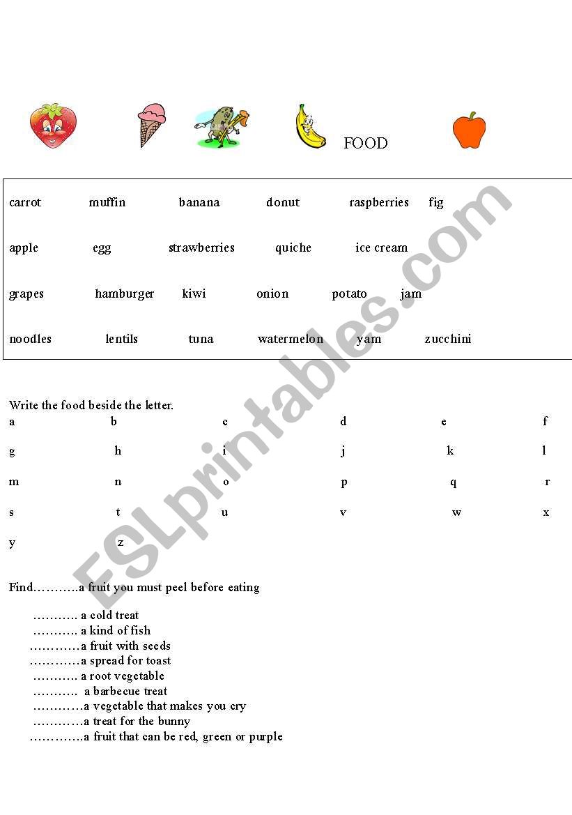 food worksheet