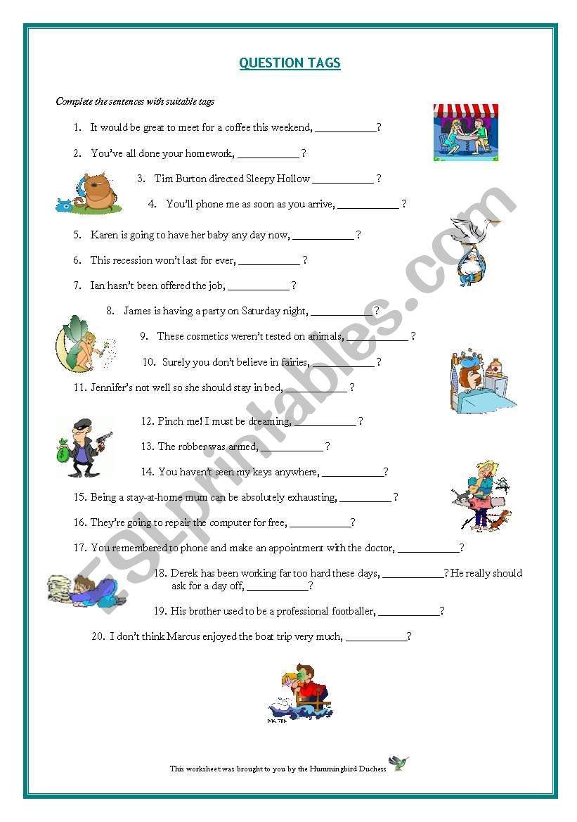 Question Tags Worksheet. Grammar and Speaking. For Adult Learners