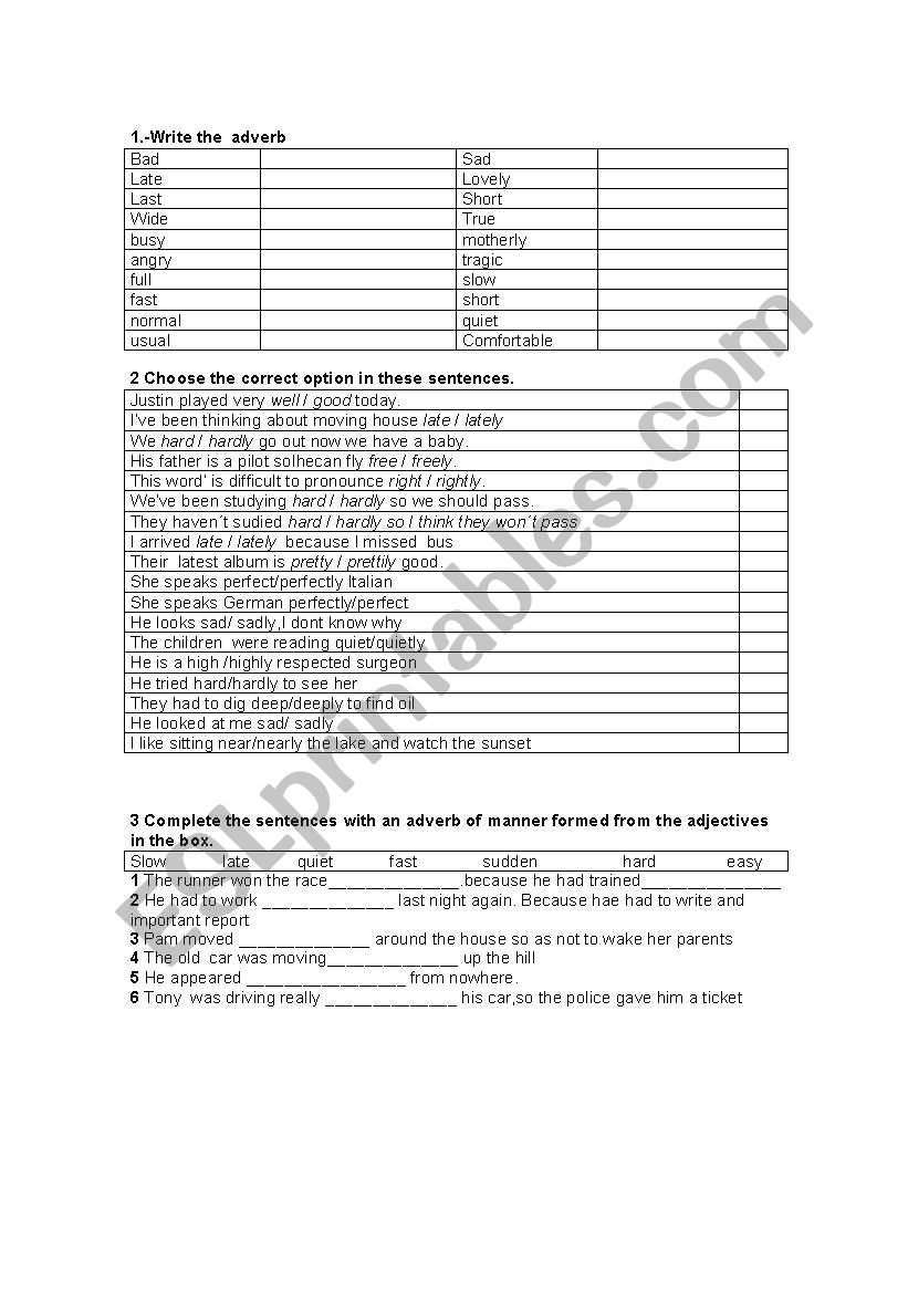 adverbs of manner worksheet