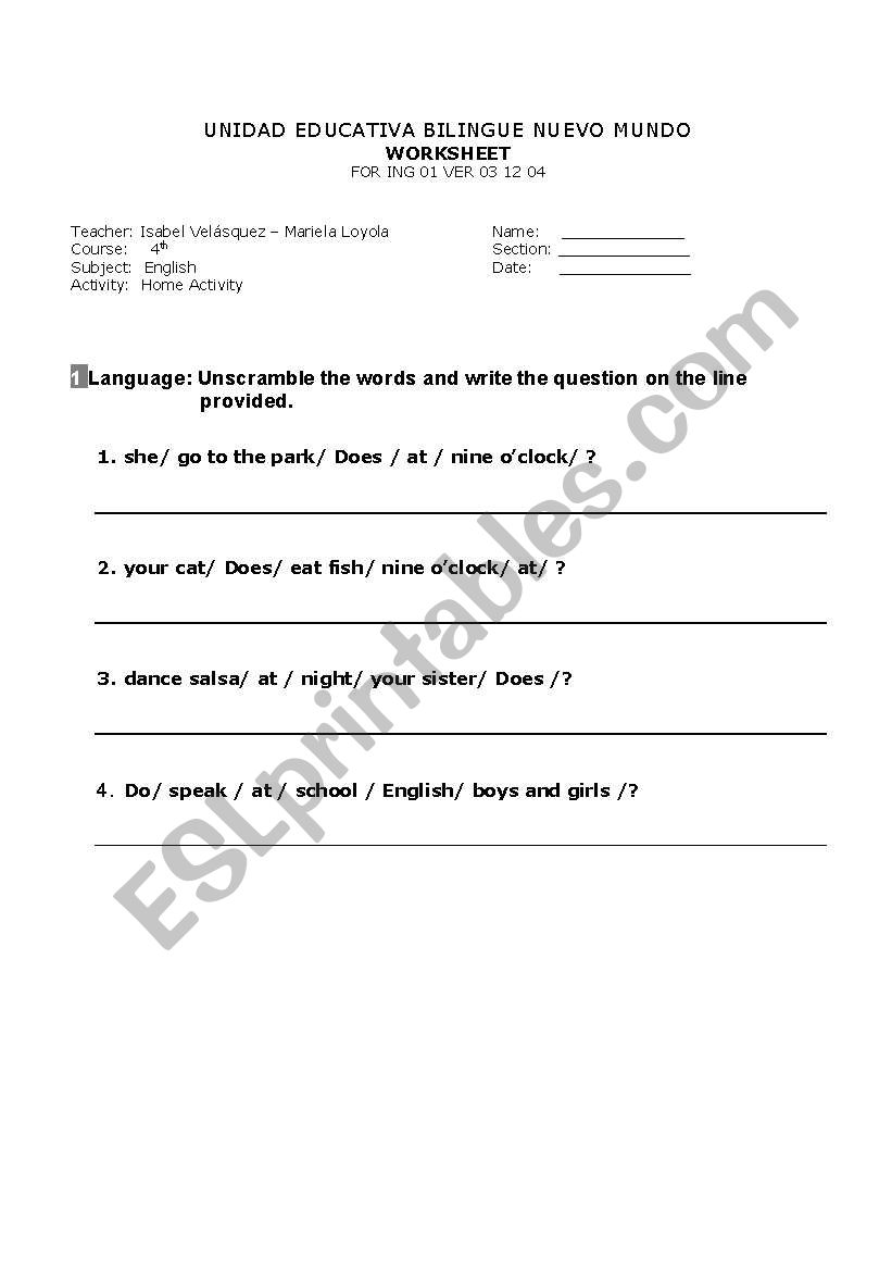 Home activity2 worksheet