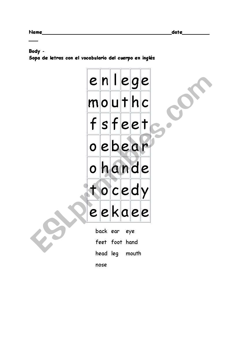 Body Parts  worksheet