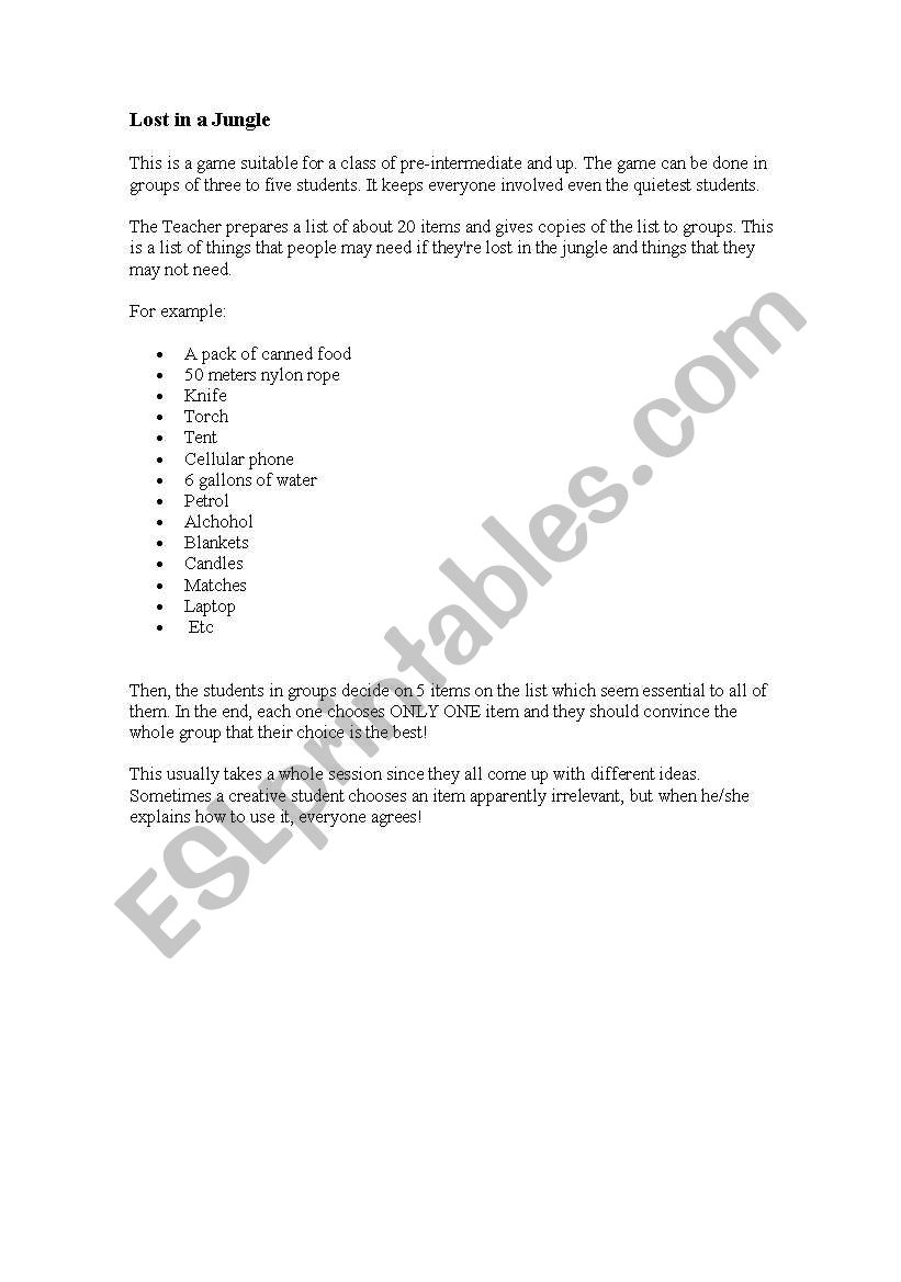 Lost! worksheet