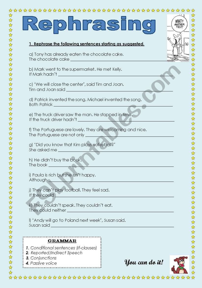 REPHRASING EXERCISES worksheet