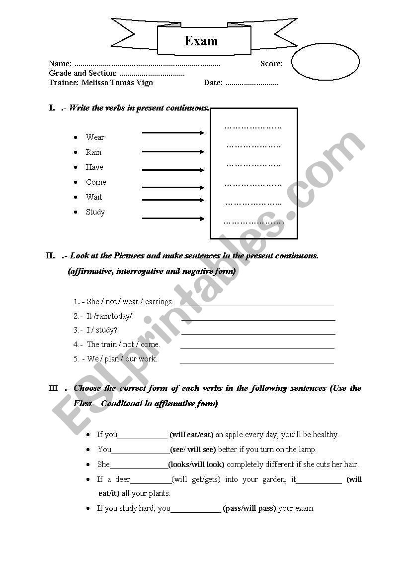 present continouus worksheet