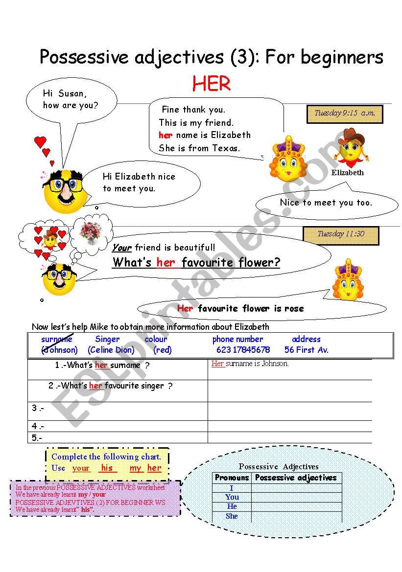 POSSESSIVE ADJECTIVES FOR BEGINNERS ESL Worksheet By Henna300